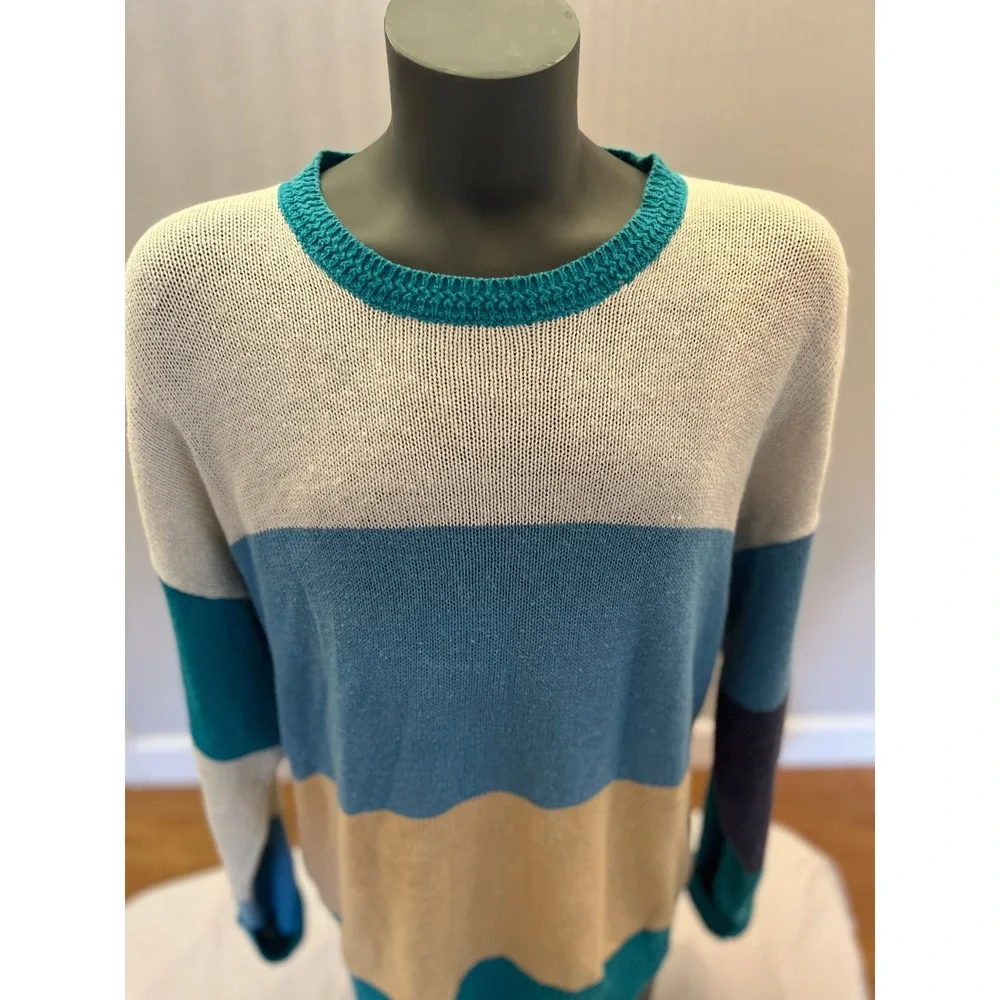 Vintage Color Block Ramie Cotton Grandpa Sweater Oversized XL Coastal 90s Knit